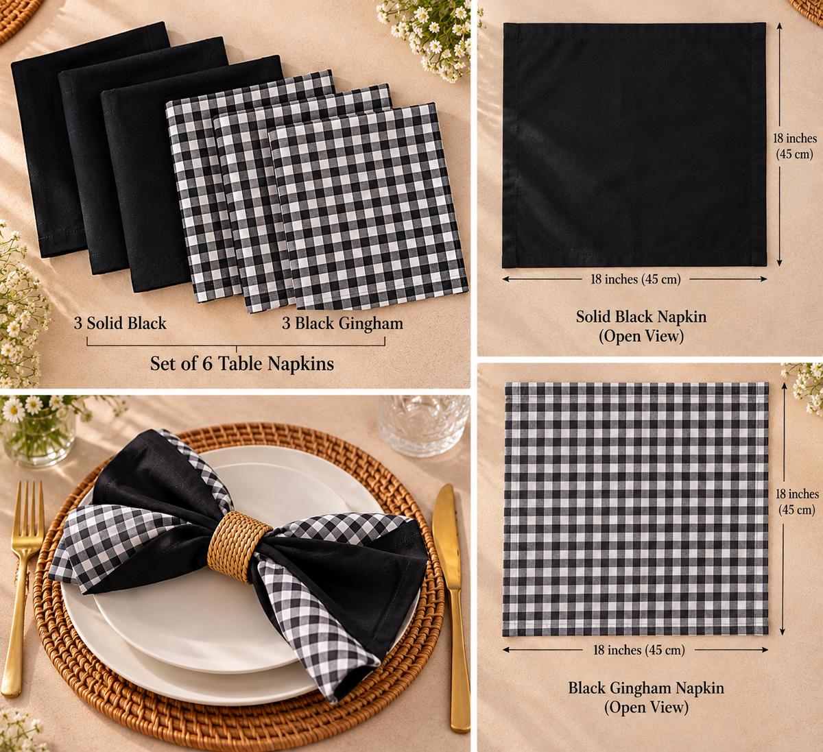 The Monochrome Gingham Table Napkin Set