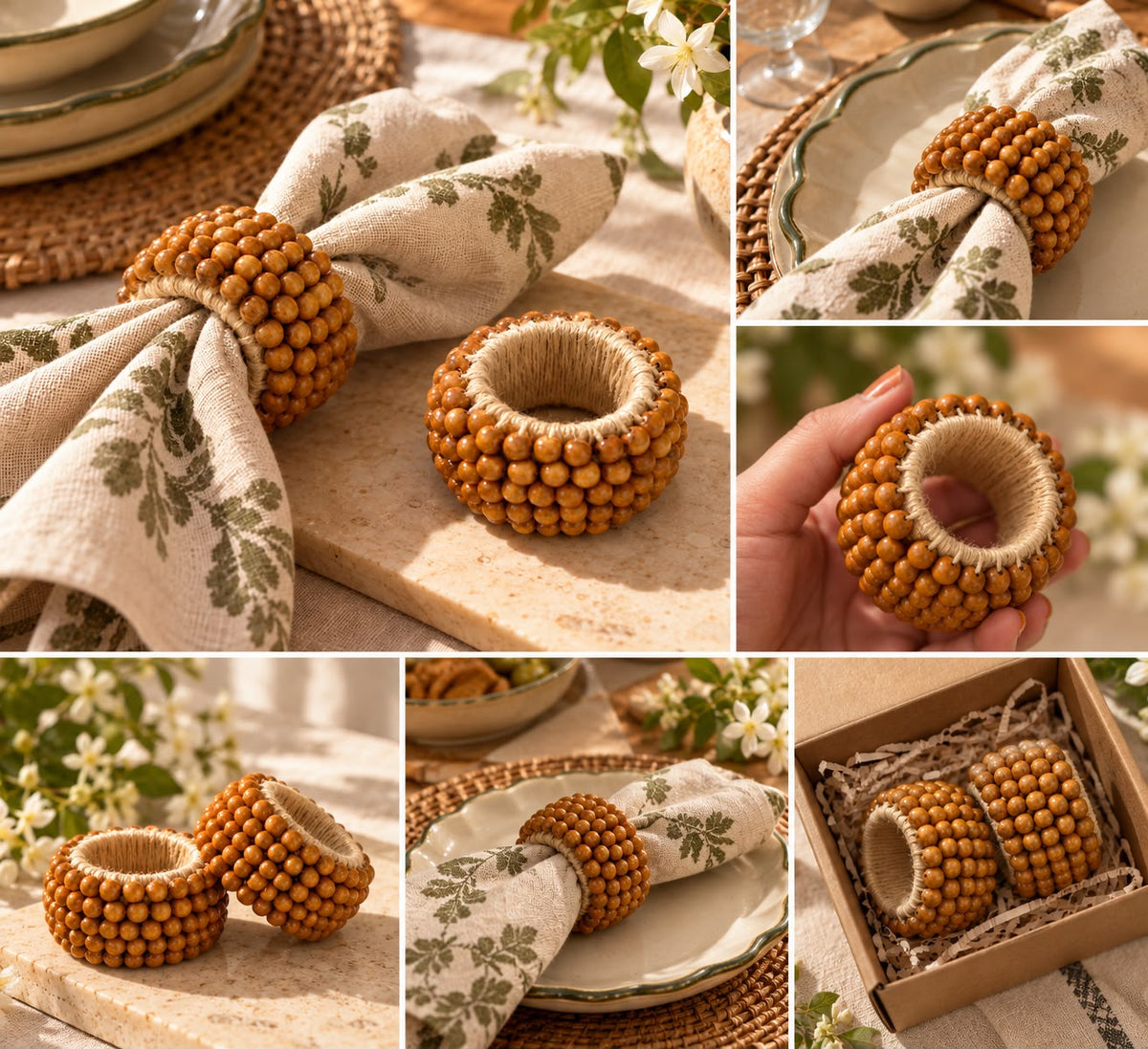 The Beaded Wooden Napkin Rings – Set of 2