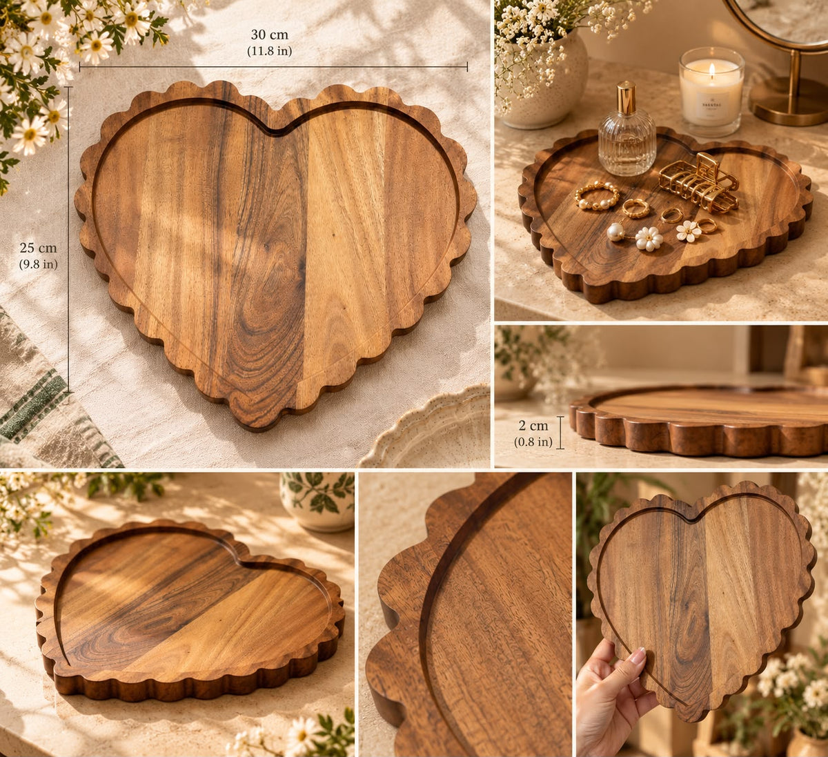 The Amore Scalloped Wooden Heart Platter