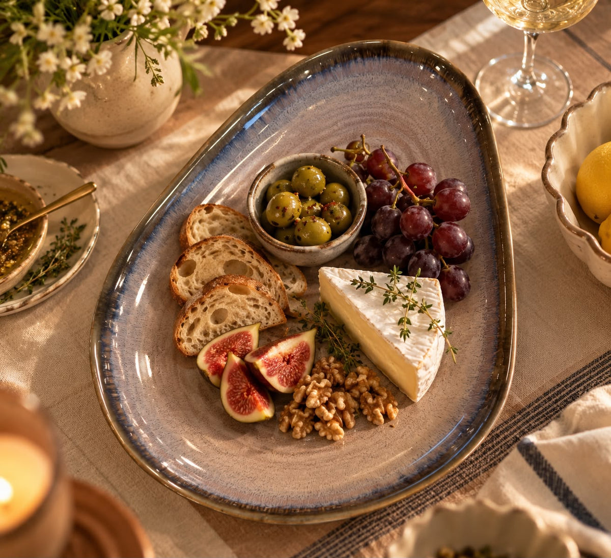 Oval Blue Rim Serving Platter