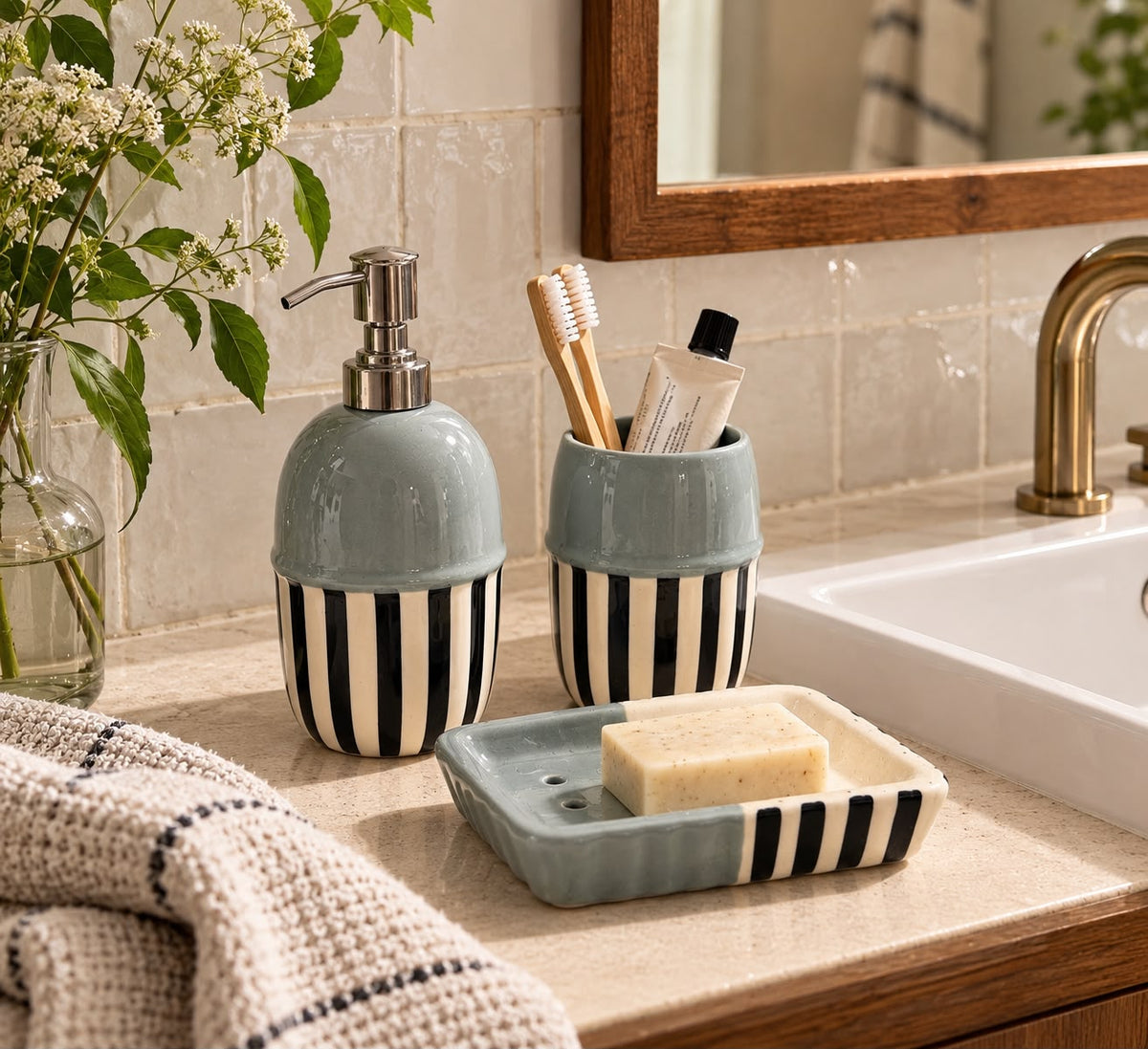 The Monochrome Muse Bathroom Set – Set of 3