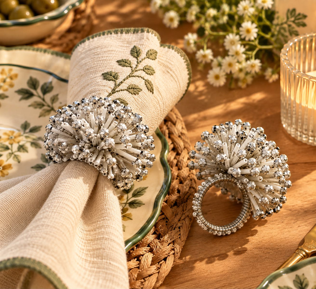 The Stardust Beaded Napkin Rings – Set of 2