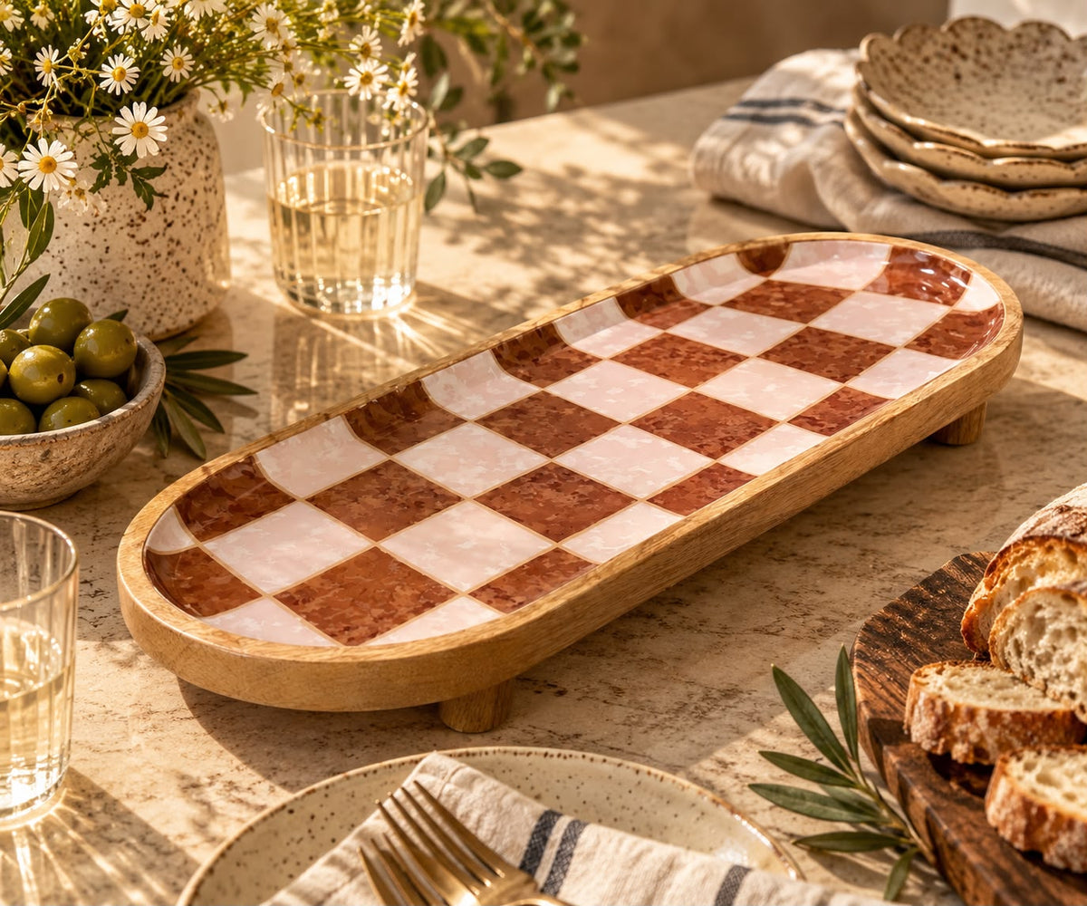 The Caramel Check Wooden Tray