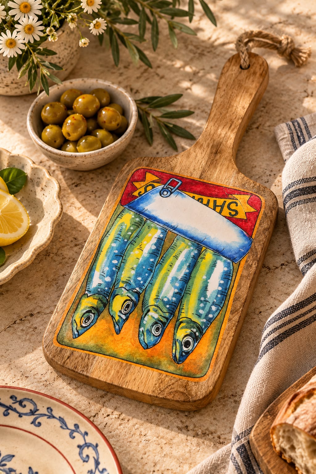 The Sardine Story Wooden Serving Board