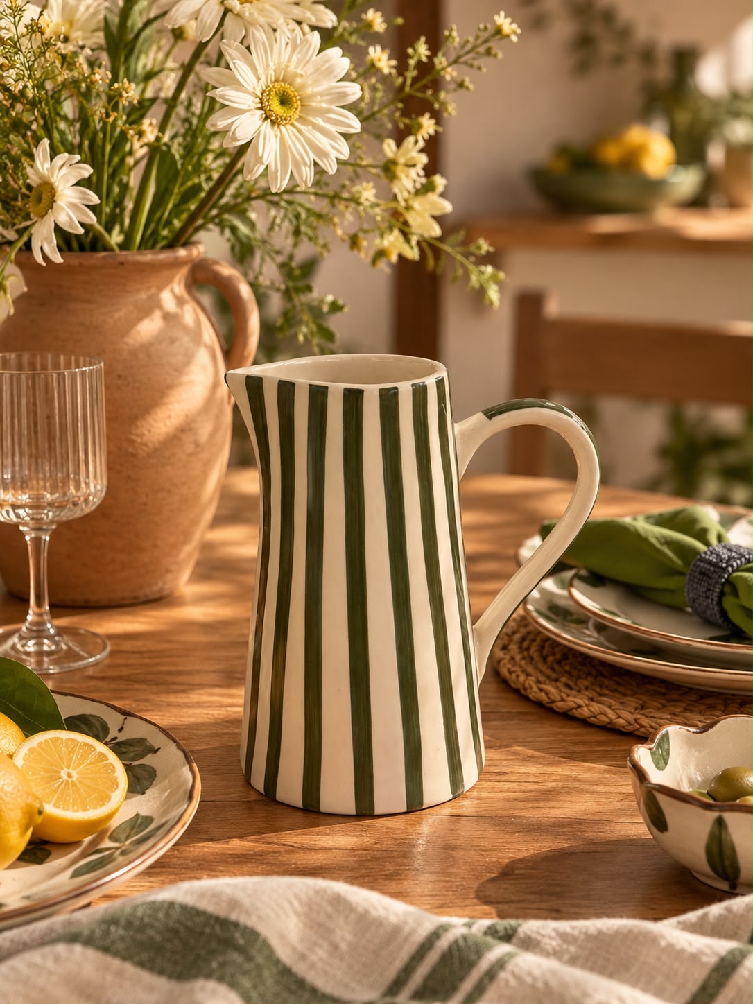 The Olive Stripe Jug & Vase