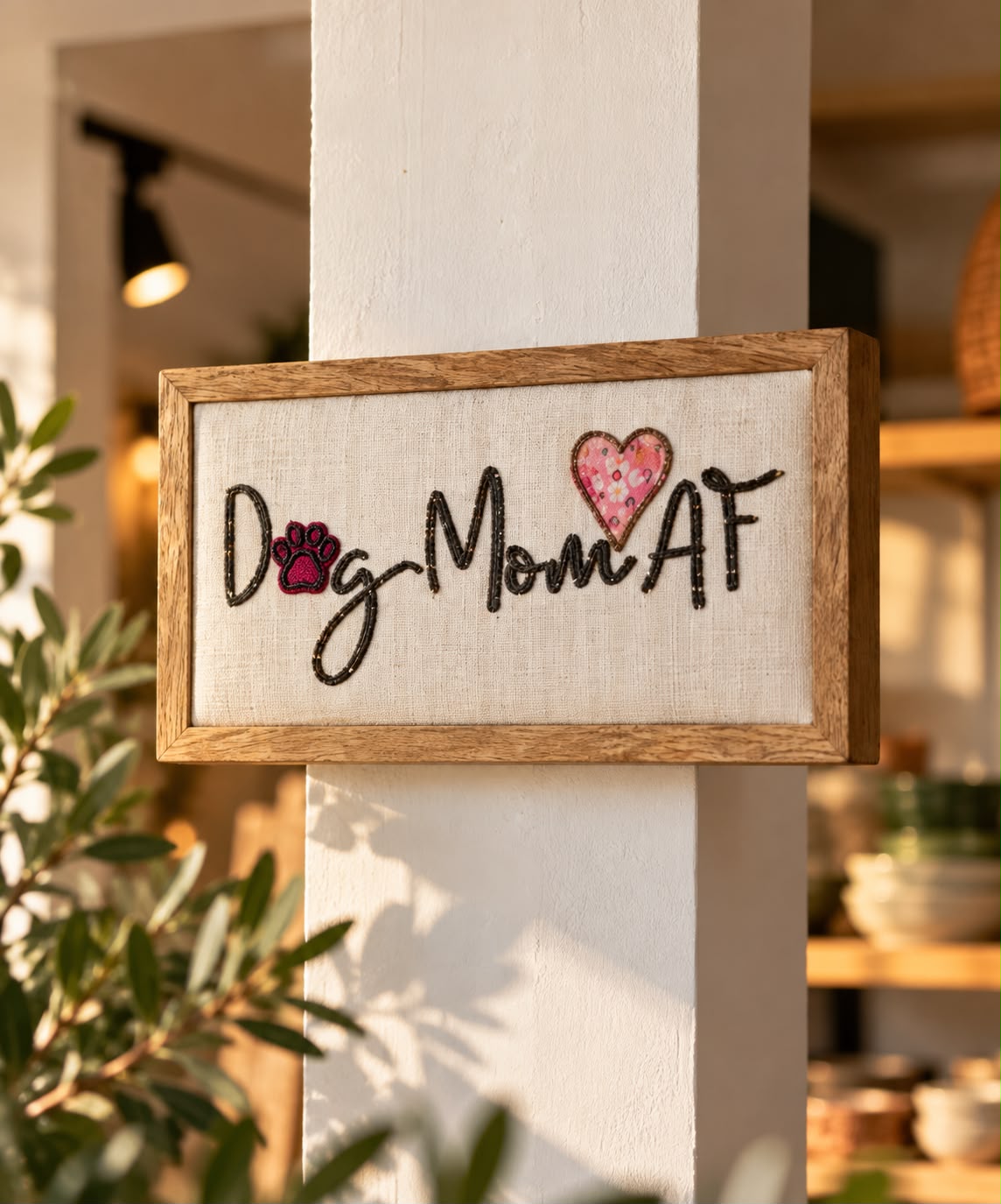 Dog Mom AF – Embroidered Wooden Wall Frame