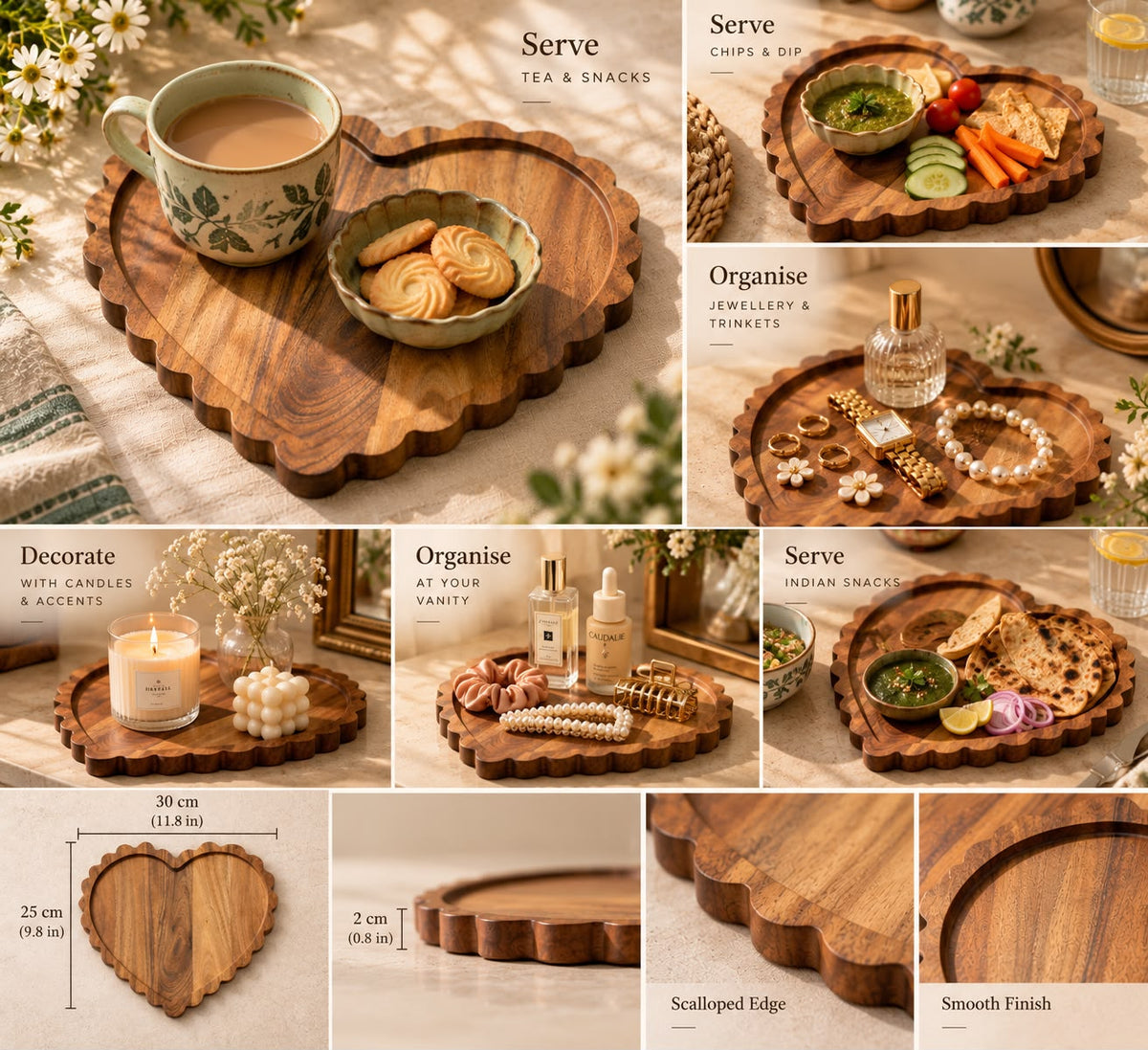 The Amore Scalloped Wooden Heart Platter