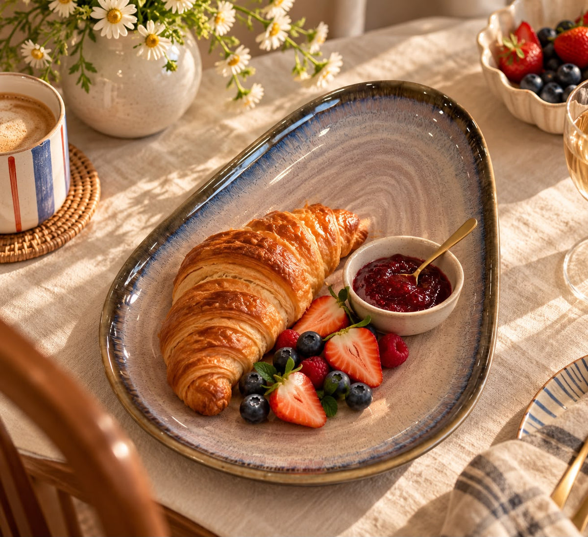 Oval Blue Rim Serving Platter