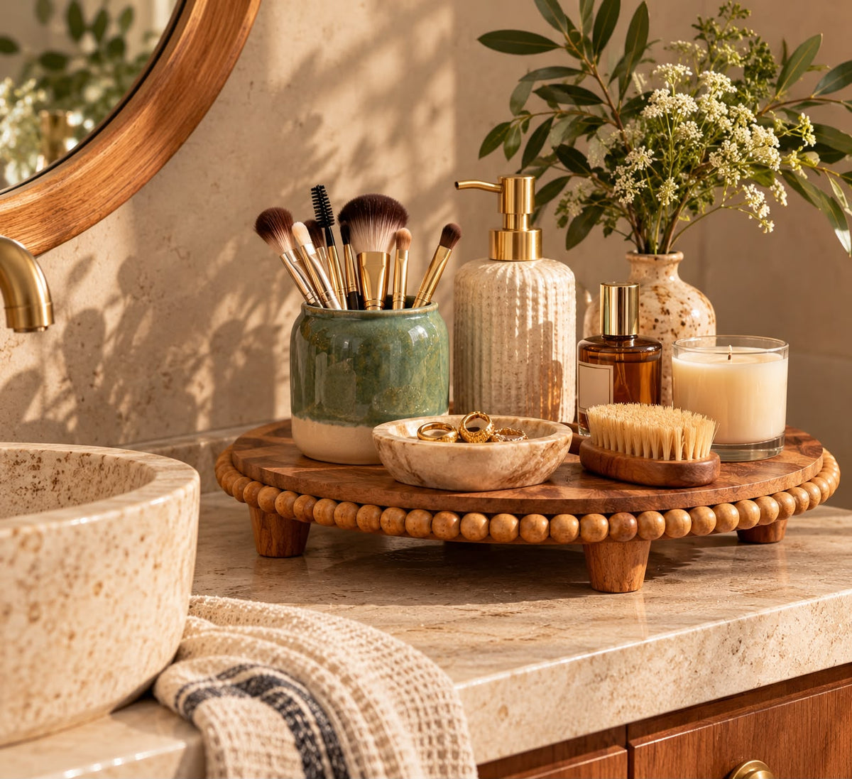 The Beaded Wooden Platter Board